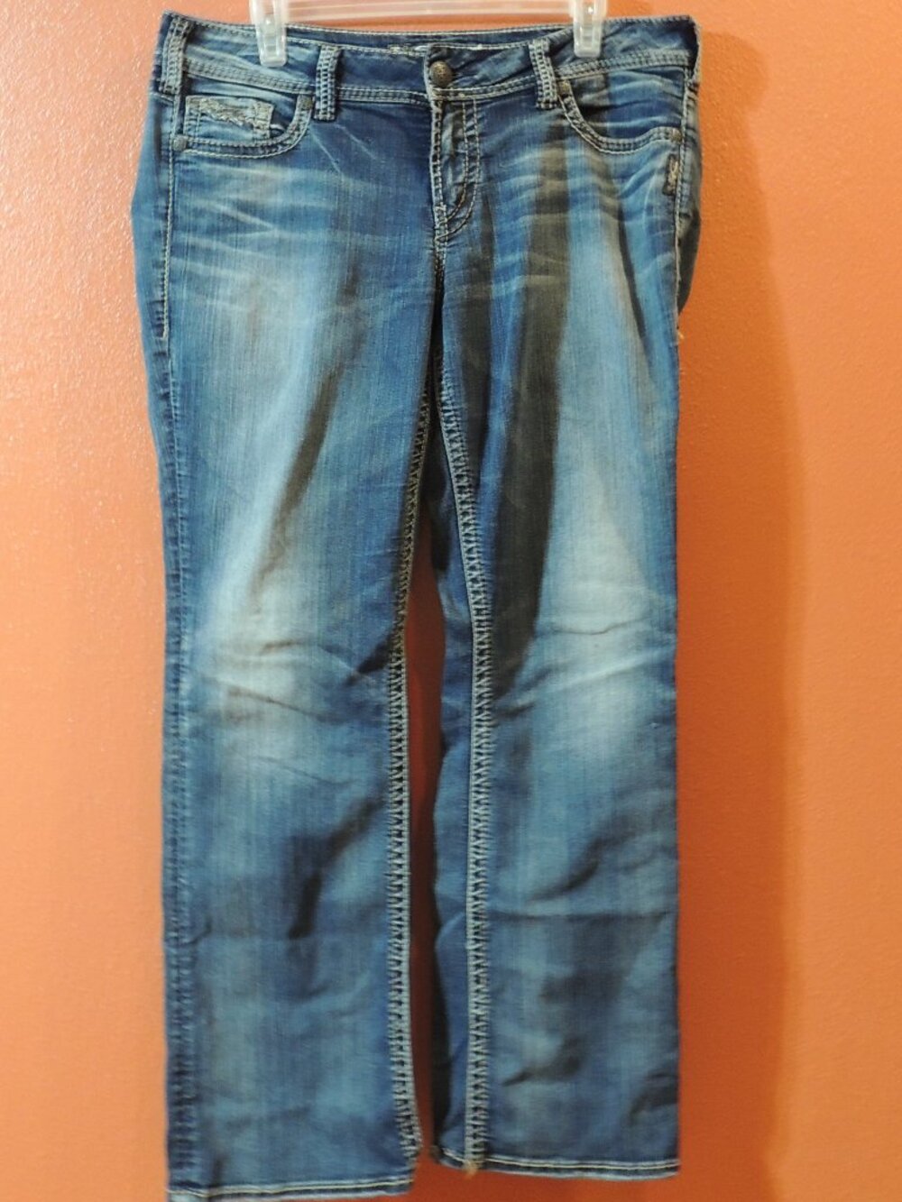 Silver Jeans Suki Mid Slim Boot Woman 34x31 Pockets Outdoors Denim Blue Jeans